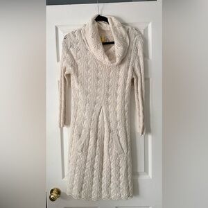 Tyler Boe Cream Cowl Neck Cashmere and Cotton Sweater Dress